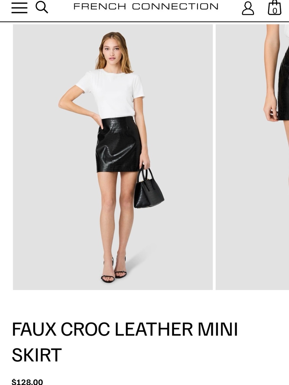 French Connection Black Faux Croc Mini Skirt